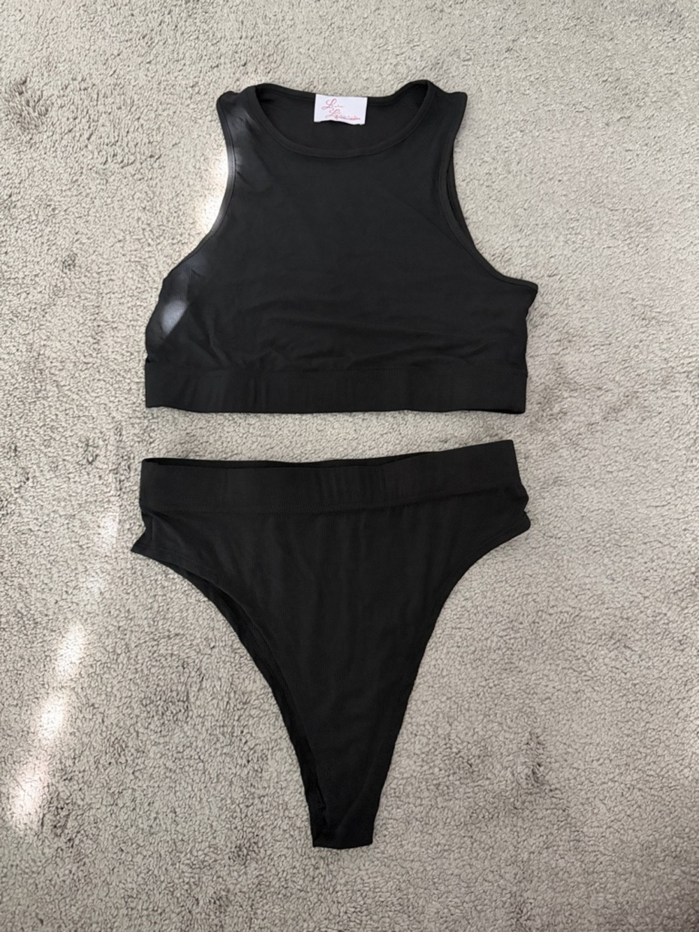 Black Ribbed Crop Tank & High-Cut Bikini Set